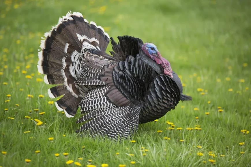 beautiful male turkey in a field